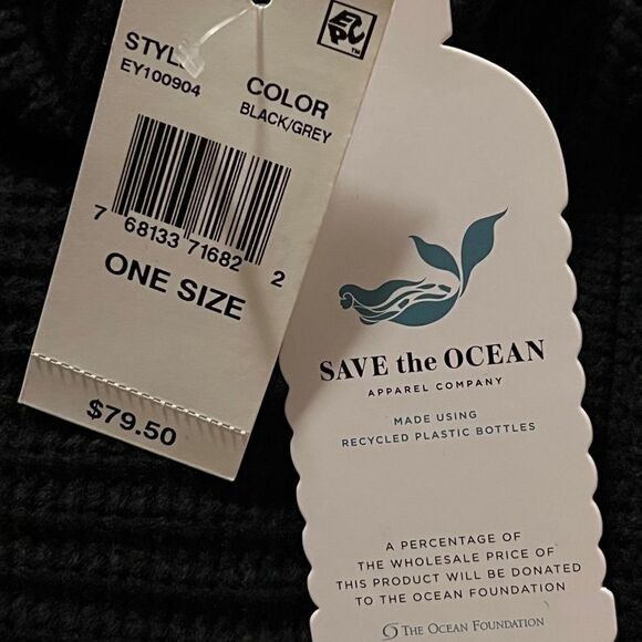 Save the Ocean Sustainable Color Block Pullover Turtleneck Poncho Black Gray NWT - Picture 8 of 8